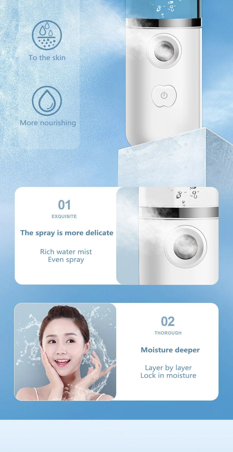 Portable USB Rechargeable Face Mist Nano Sprayer Facial Body Nebulizer Steamer Face Humidifier Instrument Spot Cleaner