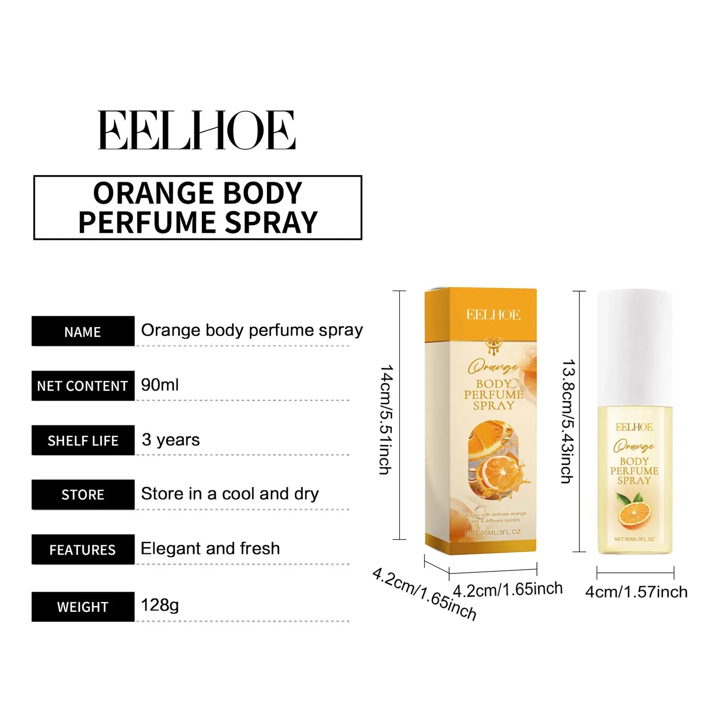 • EELHOE Orange Body Perfume Women Orange Fragrance Perfume Long Lasting Fresh Light Fragrance Pheromone Spray Scent Perfume 90ml