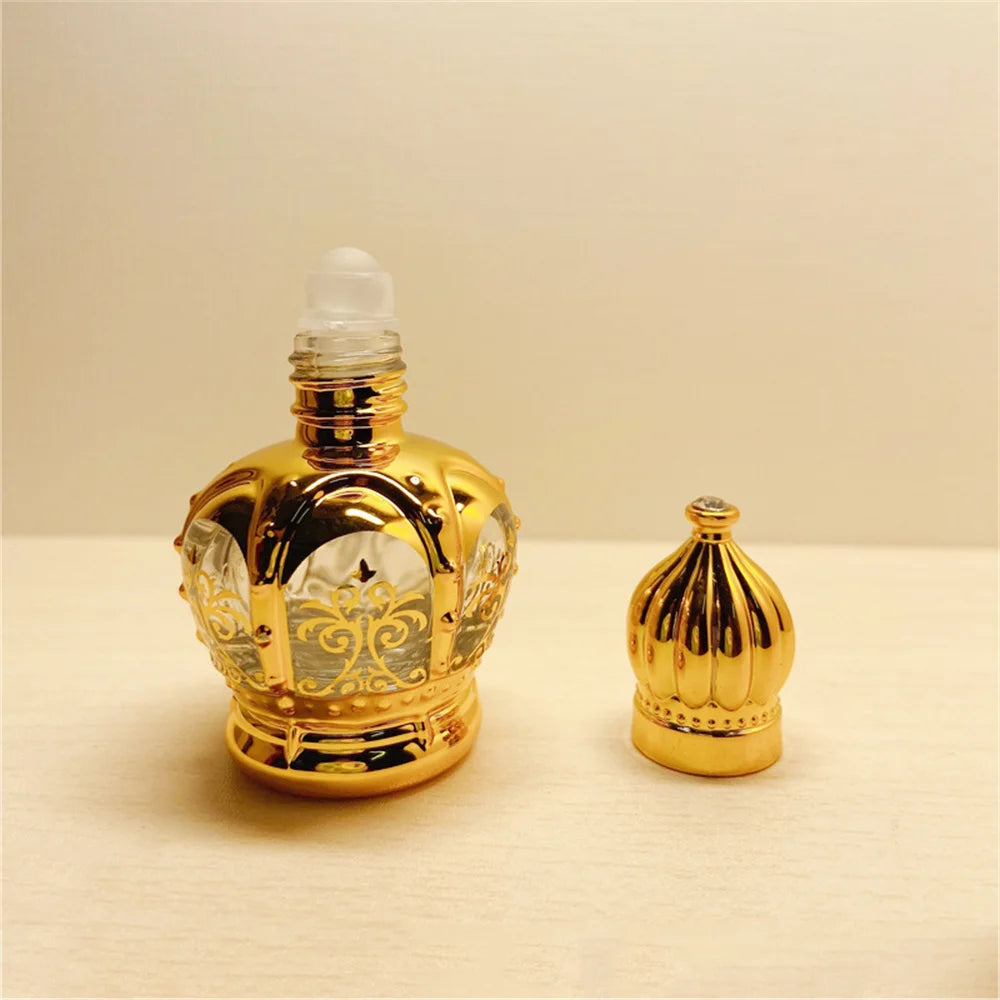 15ml Luxury Crown Shape Golden Perfume Bottles Mini Essential Oil Container Empty Roll-on Bottles Luxury Refillable Bottle