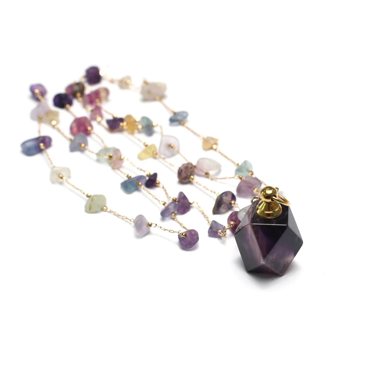 1pc Square Natural Stone Fluorite Perfume Bottle Pendants For Necklace Reiki Essential Oil Diffuser Bottle Charm Women Necklace