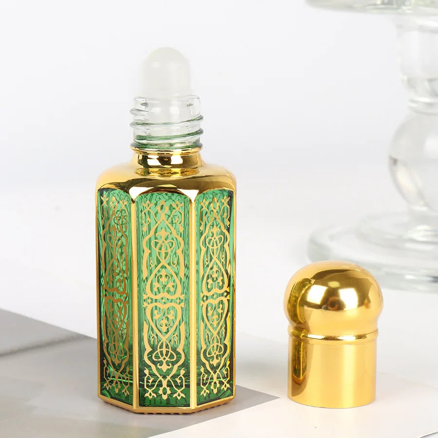 Perfume Bottles 3/6/12ML Portable Mini Gold Luxury Refillable Essential Oils Bottles Bronzing Liquid Containers Roll on Bottle