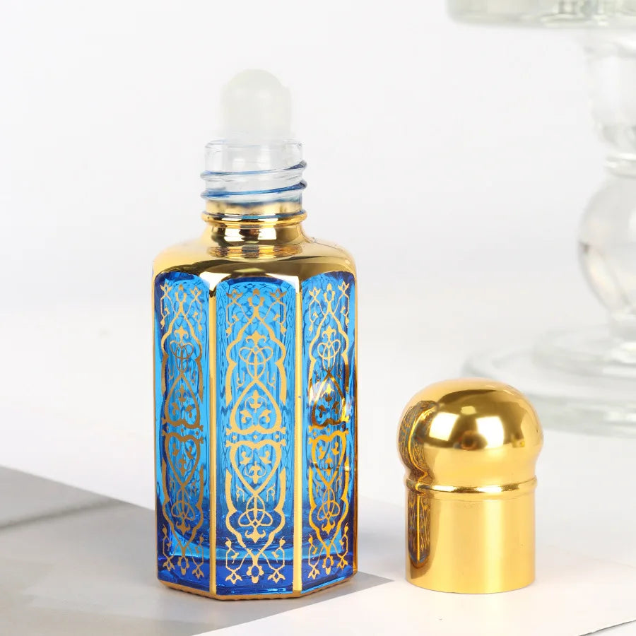 Perfume Bottles 3/6/12ML Portable Mini Gold Luxury Refillable Essential Oils Bottles Bronzing Liquid Containers Roll on Bottle