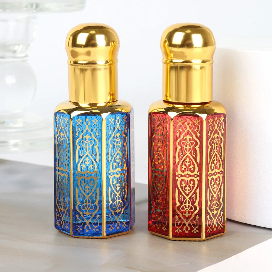 Perfume Bottles 3/6/12ML Portable Mini Gold Luxury Refillable Essential Oils Bottles Bronzing Liquid Containers Roll on Bottle