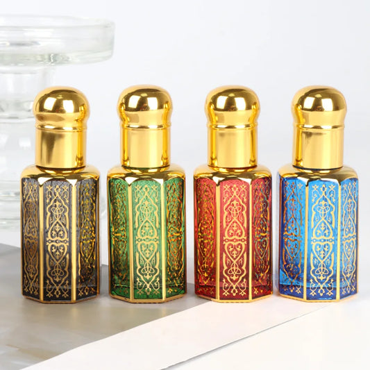 Perfume Bottles 3/6/12ML Portable Mini Gold Luxury Refillable Essential Oils Bottles Bronzing Liquid Containers Roll on Bottle