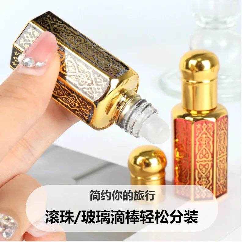 Perfume Bottles 3/6/12ML Portable Mini Gold Luxury Refillable Essential Oils Bottles Bronzing Liquid Containers Roll on Bottle