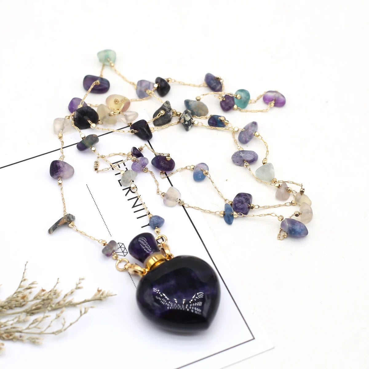 1pc Square Natural Stone Fluorite Perfume Bottle Pendants For Necklace Reiki Essential Oil Diffuser Bottle Charm Women Necklace