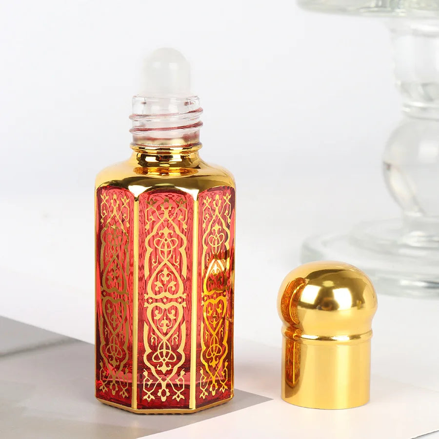 Perfume Bottles 3/6/12ML Portable Mini Gold Luxury Refillable Essential Oils Bottles Bronzing Liquid Containers Roll on Bottle