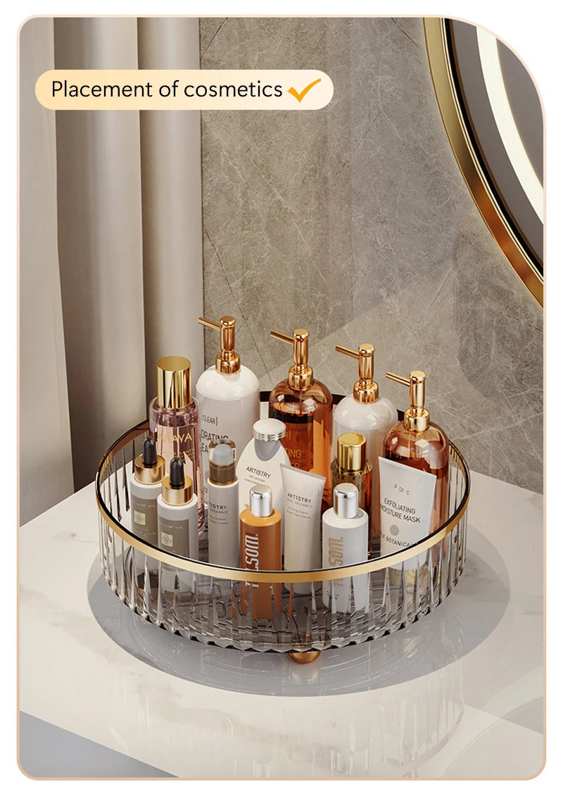 Rotating Cosmetic Organizer Light Luxury Perfume Skincare Organizer Transparent Makeup Storage Tray For Jewelry Aromatherapy