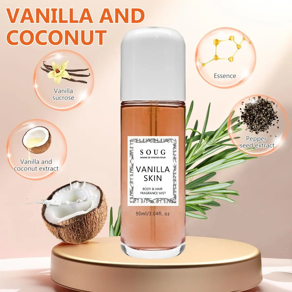 50ml Vanilla Skin Perfume Skin Body Mist, Vanilla Essential Oil for Skin, Eau De Toilette Spray, Long Lasting Perfume for Women