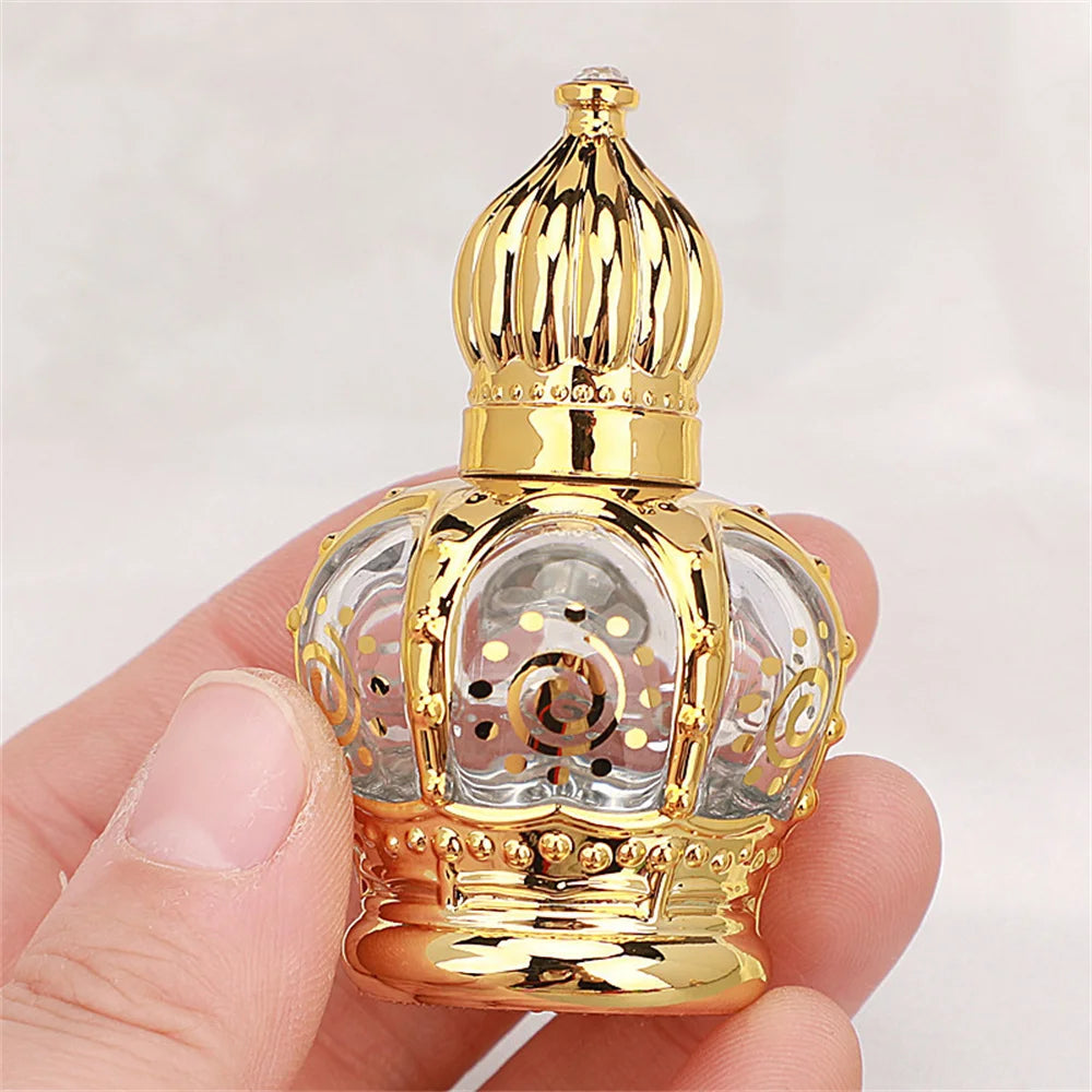 15ml Luxury Crown Shape Golden Perfume Bottles Mini Essential Oil Container Empty Roll-on Bottles Luxury Refillable Bottle