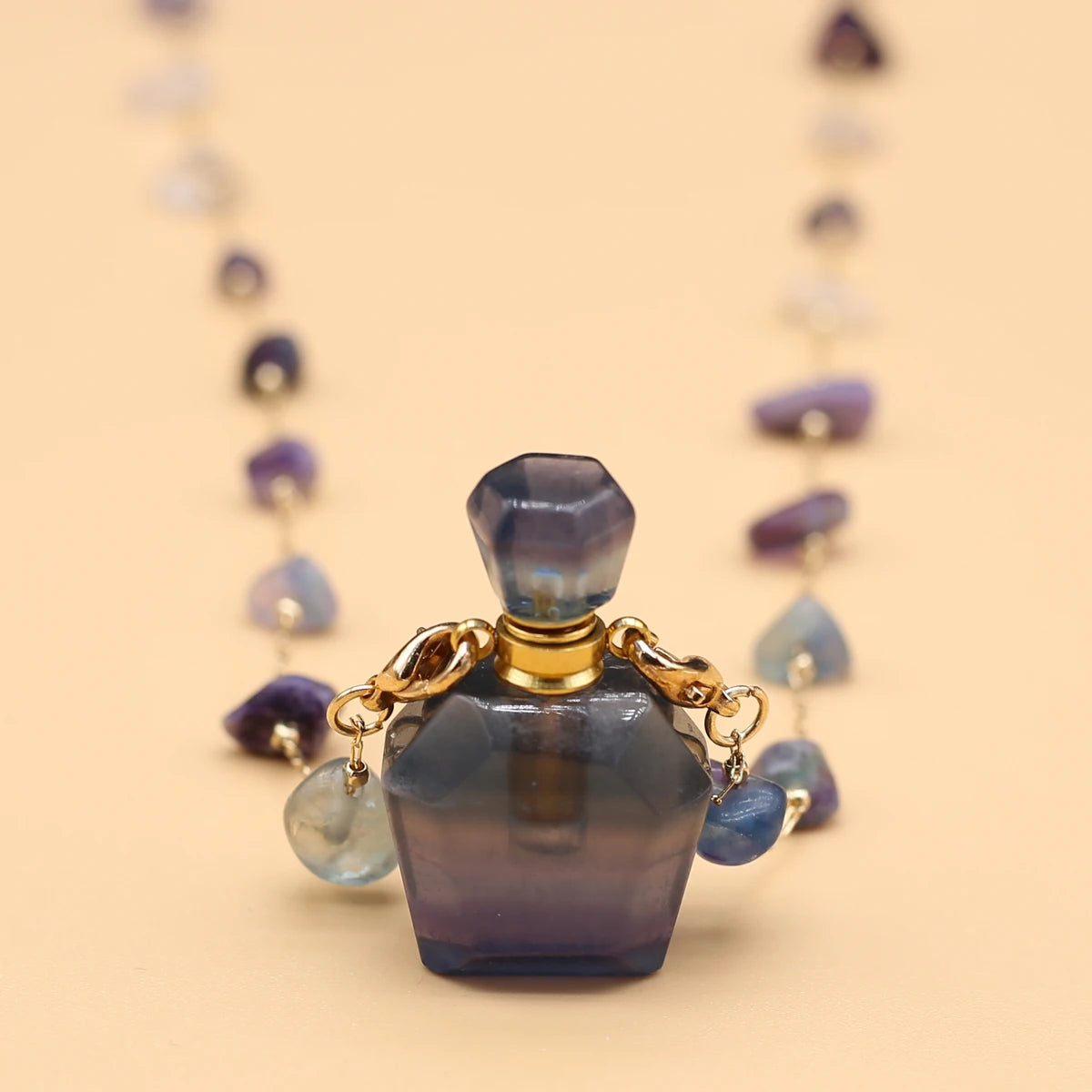 1pc Square Natural Stone Fluorite Perfume Bottle Pendants For Necklace Reiki Essential Oil Diffuser Bottle Charm Women Necklace