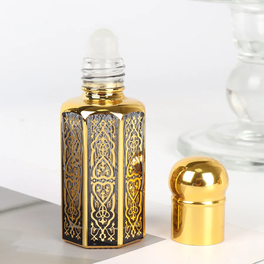 Perfume Bottles 3/6/12ML Portable Mini Gold Luxury Refillable Essential Oils Bottles Bronzing Liquid Containers Roll on Bottle