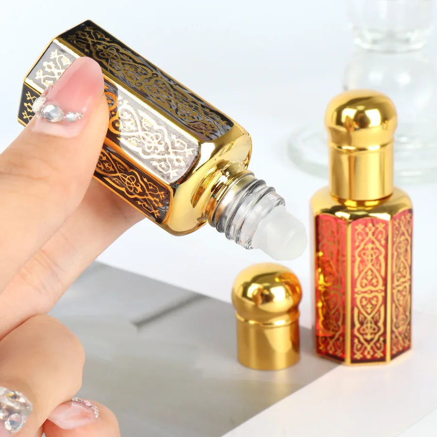 Perfume Bottles 3/6/12ML Portable Mini Gold Luxury Refillable Essential Oils Bottles Bronzing Liquid Containers Roll on Bottle