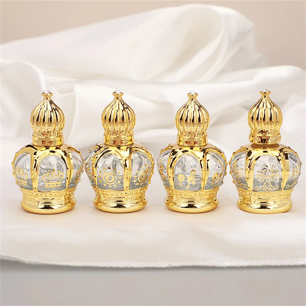 15ml Luxury Crown Shape Golden Perfume Bottles Mini Essential Oil Container Empty Roll-on Bottles Luxury Refillable Bottle