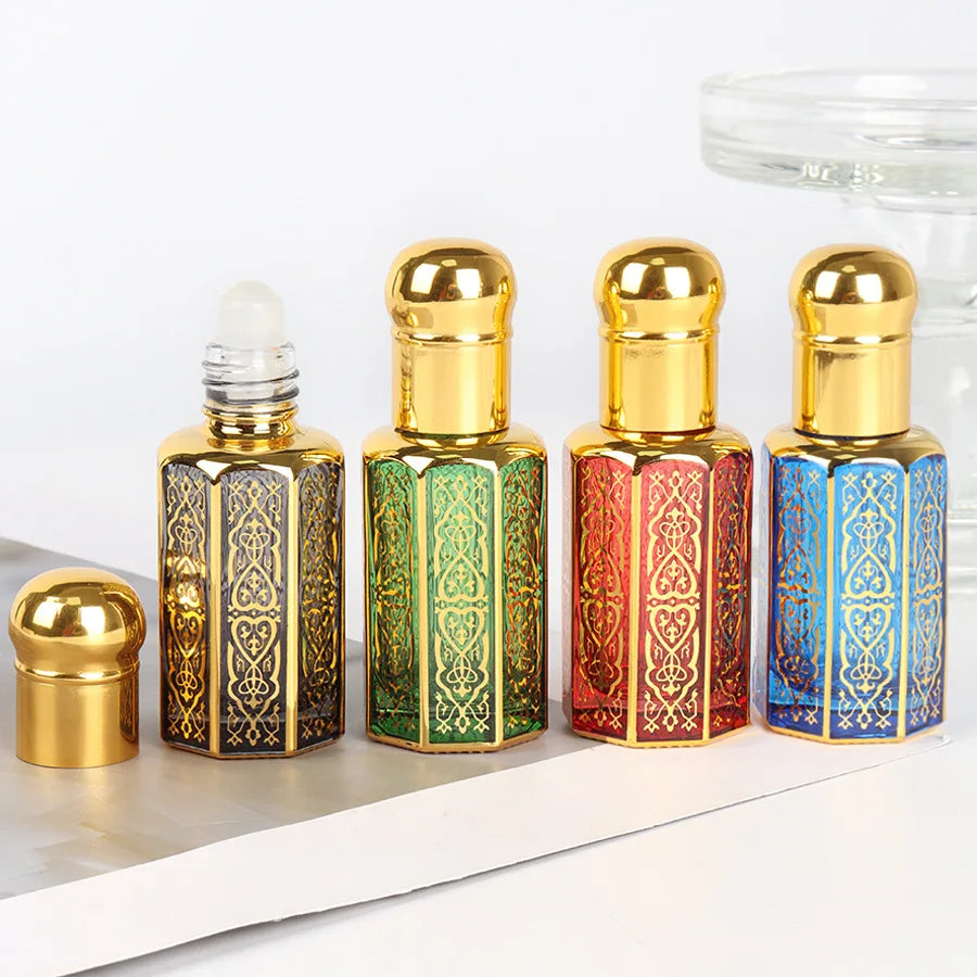 Perfume Bottles 3/6/12ML Portable Mini Gold Luxury Refillable Essential Oils Bottles Bronzing Liquid Containers Roll on Bottle