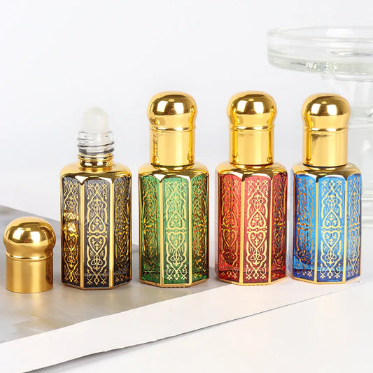 Perfume Bottles 3/6/12ML Portable Mini Gold Luxury Refillable Essential Oils Bottles Bronzing Liquid Containers Roll on Bottle