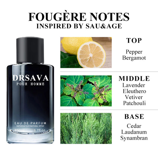 50ML 1.7FL.OZ DRSAVA Fougere Perfume for Men, Feronomas Lavender Cedar Fragrance, Long Lasting Eau de Parfum Perfume Hombre