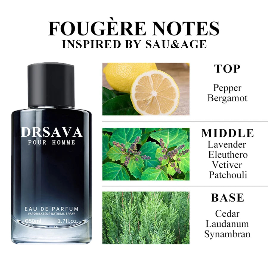 50ML 1.7FL.OZ DRSAVA Fougere Perfume for Men, Feronomas Lavender Cedar Fragrance, Long Lasting Eau de Parfum Perfume Hombre