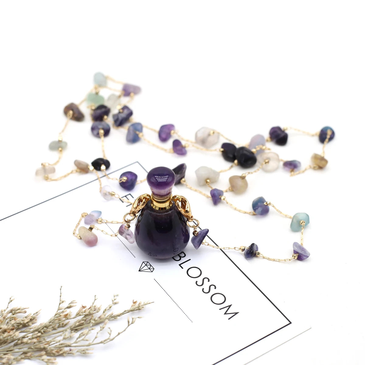 1pc Square Natural Stone Fluorite Perfume Bottle Pendants For Necklace Reiki Essential Oil Diffuser Bottle Charm Women Necklace