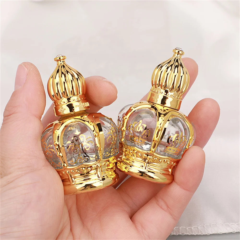 15ml Luxury Crown Shape Golden Perfume Bottles Mini Essential Oil Container Empty Roll-on Bottles Luxury Refillable Bottle