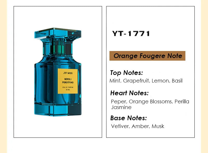 Luxury Brand JTF 50ml Eau De Parfum Spray for Men Fresh Scent Energetic Fruity Floral Woody Tones Women's Long Lasting Perfume