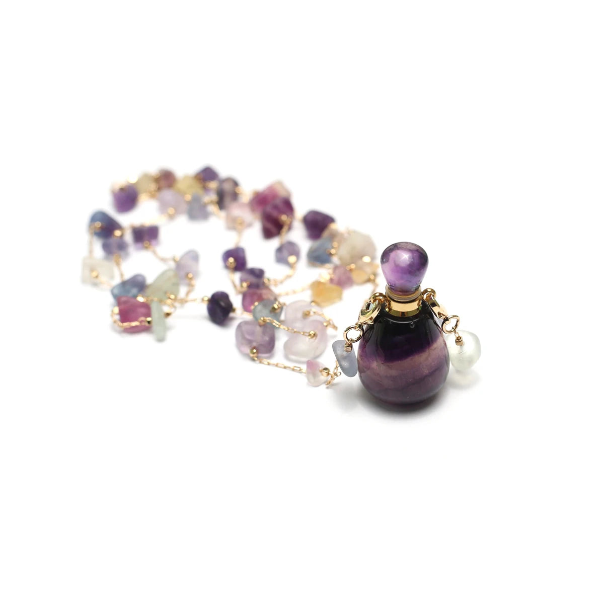 1pc Square Natural Stone Fluorite Perfume Bottle Pendants For Necklace Reiki Essential Oil Diffuser Bottle Charm Women Necklace